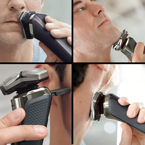 Philips Afeitadora eléctrica recargable en húmedo y seco serie 9000 con tecnología SenseIQ y Comfort Glide Ring, funciona con pilas, color plateado