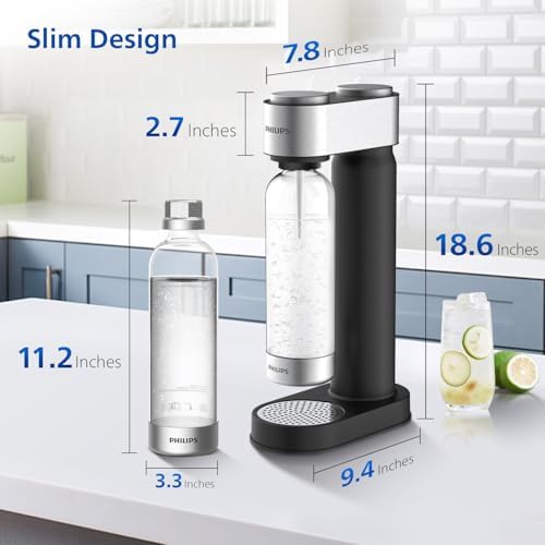 Philips Soda Streaming Machine  Stainless Sparkling Water Maker Easy Install with Quick Twist 1L PET Carbonating Bottle  Soda Maker Compatible with 60L CO2 Carbonator  NOT Included   ADD4902BKOQ/37