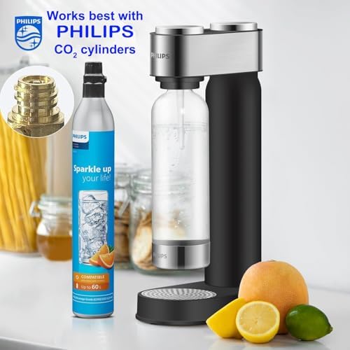 Philips Soda Streaming Machine  Stainless Sparkling Water Maker Easy Install with Quick Twist 1L PET Carbonating Bottle  Soda Maker Compatible with 60L CO2 Carbonator  NOT Included   ADD4902BKOQ/37
