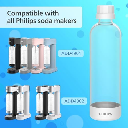 Philips Soda Streaming Machine  Stainless Sparkling Water Maker Easy Install with Quick Twist 1L PET Carbonating Bottle  Soda Maker Compatible with 60L CO2 Carbonator  NOT Included   ADD4902BKOQ/37