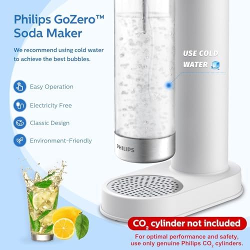 Philips Soda Streaming Machine  Stainless Sparkling Water Maker Easy Install with Quick Twist 1L PET Carbonating Bottle  Soda Maker Compatible with 60L CO2 Carbonator  NOT Included   ADD4902BKOQ/37