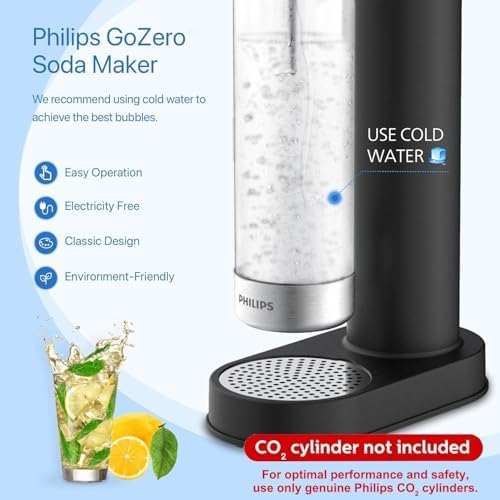 Philips Soda Streaming Machine  Stainless Sparkling Water Maker Easy Install with Quick Twist 1L PET Carbonating Bottle  Soda Maker Compatible with 60L CO2 Carbonator  NOT Included   ADD4902BKOQ/37