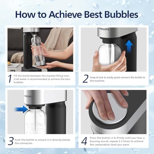 Philips Soda Streaming Machine  Stainless Sparkling Water Maker Easy Install with Quick Twist 1L PET Carbonating Bottle  Soda Maker Compatible with 60L CO2 Carbonator  NOT Included   ADD4902BKOQ/37