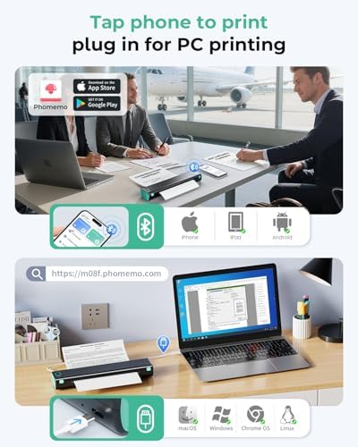 Phomemo Portable Printers Wireless for Travel  M08F Thermal Bluetooth Printer Support for 8 5x11 US Letter  Small Inkless Printer Compatible with iOS  Android  Laptop for Car  Office  Home