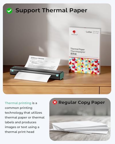 Phomemo Portable Printers Wireless for Travel  M08F Thermal Bluetooth Printer Support for 8 5x11 US Letter  Small Inkless Printer Compatible with iOS  Android  Laptop for Car  Office  Home