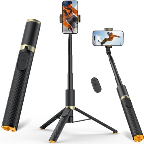 Phone Tripod & Selfie Stick with Remote  Portable  Lightweight for Video Recording Vlog  Extendable Travel Tripod Stand Compatible with iPhone Android  Black  62