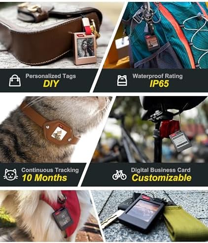 PhotoTag E Ink Bluetooth Tracker Tag Works with Apple Find My  iOS Only   Smart Key Finder & Item Locator  Custom Picture Display Luggage Tags  Airtag Holder  1 Pack Black