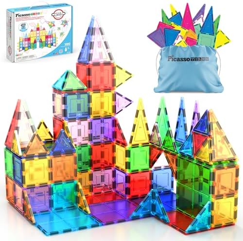 PicassoTiles 100 Piece Set 100pcs Magnet Building Tiles Clear Magnetic 3D Blocks Construction Playboards  Creativity Beyond Imagination  Inspirational  Recreational  Educational Conventional