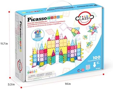 PicassoTiles 100 Piece Set 100pcs Magnet Building Tiles Clear Magnetic 3D Blocks Construction Playboards  Creativity Beyond Imagination  Inspirational  Recreational  Educational Conventional