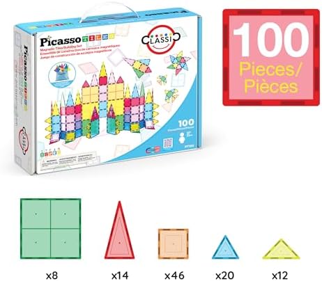 PicassoTiles 100 Piece Set 100pcs Magnet Building Tiles Clear Magnetic 3D Blocks Construction Playboards  Creativity Beyond Imagination  Inspirational  Recreational  Educational Conventional