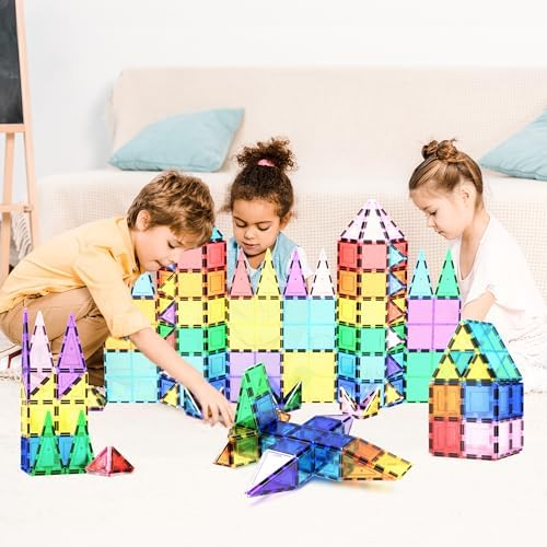 PicassoTiles 100 Piece Set 100pcs Magnet Building Tiles Clear Magnetic 3D Blocks Construction Playboards  Creativity Beyond Imagination  Inspirational  Recreational  Educational Conventional