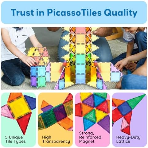 PicassoTiles 100 Piece Set 100pcs Magnet Building Tiles Clear Magnetic 3D Blocks Construction Playboards  Creativity Beyond Imagination  Inspirational  Recreational  Educational Conventional