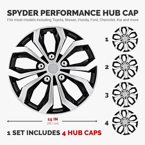 Pilot Automotive WH553 15S BS Black/Silver 15 Inch 15 Spyder Performance Wheel Cover   Fits Toyota Volkswagen VW Chevy Chevrolet Honda Mazda Dodge Ford and Others  4 Count  Pack of 1 