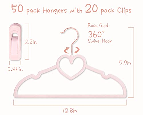 Pink Heart Velvet Baby Hangers   50pack 13inch Toddler Hangers with 20pcs Clips  Premium Velvet Strong and Durable Baby Clothes Hangers Without Slipping  Ultra Slim and Stackable Space Saving