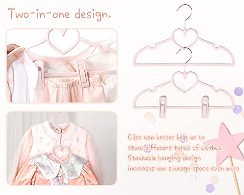 Pink Heart Velvet Baby Hangers   50pack 13inch Toddler Hangers with 20pcs Clips  Premium Velvet Strong and Durable Baby Clothes Hangers Without Slipping  Ultra Slim and Stackable Space Saving