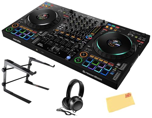 Pioneer DDJ FLX10 DJ Controller   Black Bundle with Laptop Stand  Headphones  and Austin Bazaar Polishing Cloth