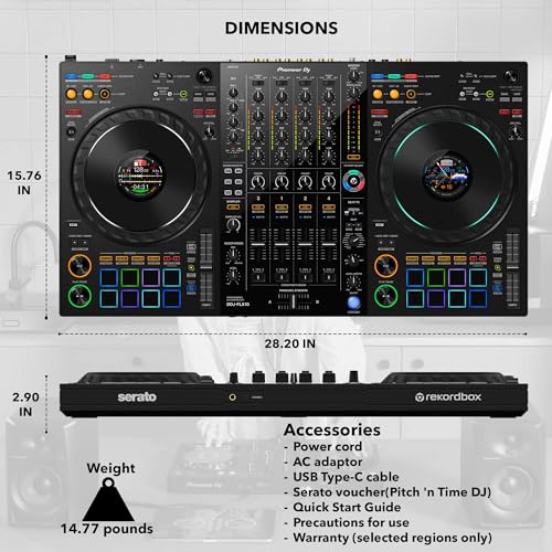 Pioneer DDJ FLX10 DJ Controller   Black Bundle with Laptop Stand  Headphones  and Austin Bazaar Polishing Cloth
