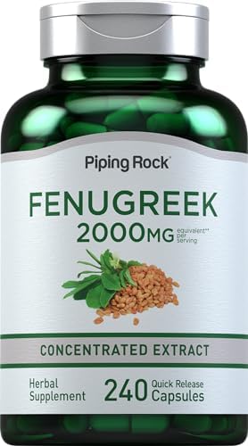 Piping Rock Fenugreek Capsules   240 Pills   Supplement for Women and Men   Concentrated Seed Extract   Non GMO  Gluten Free
