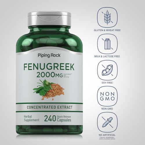 Piping Rock Fenugreek Capsules   240 Pills   Supplement for Women and Men   Concentrated Seed Extract   Non GMO  Gluten Free