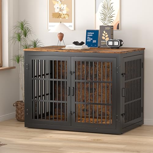 Piskyet Heavy Duty Dog Crate Furniture for XLarge Dog  48XL Dog Kennel Indoor Furniture Indestructible Metal Crate with Double Doors  Dog Crate End Table  Chew Resistant