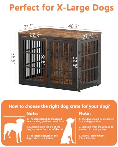 Piskyet Heavy Duty Dog Crate Furniture for XLarge Dog  48XL Dog Kennel Indoor Furniture Indestructible Metal Crate with Double Doors  Dog Crate End Table  Chew Resistant