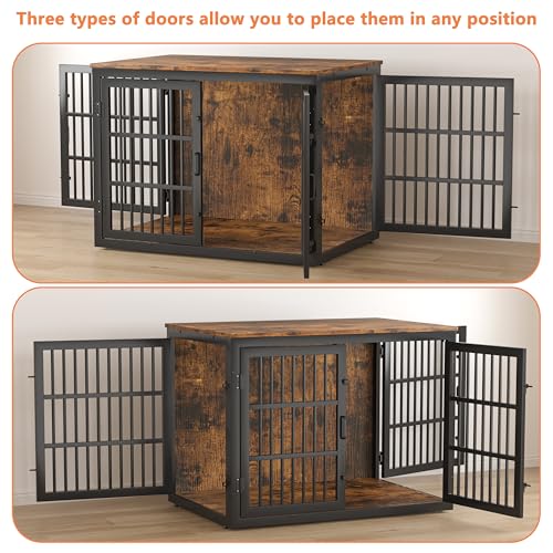 Piskyet Heavy Duty Dog Crate Furniture for XLarge Dog  48XL Dog Kennel Indoor Furniture Indestructible Metal Crate with Double Doors  Dog Crate End Table  Chew Resistant