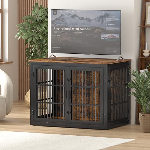 Piskyet Heavy Duty Dog Crate Furniture for XLarge Dog  48XL Dog Kennel Indoor Furniture Indestructible Metal Crate with Double Doors  Dog Crate End Table  Chew Resistant