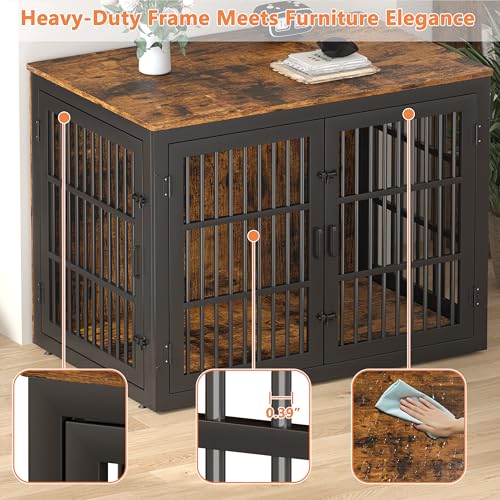 Piskyet Heavy Duty Dog Crate Furniture for XLarge Dog  48XL Dog Kennel Indoor Furniture Indestructible Metal Crate with Double Doors  Dog Crate End Table  Chew Resistant