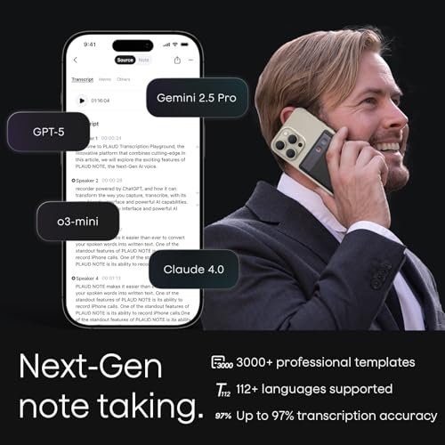 Plaud Note AI Voice Recorder  Voice Recorder w/Case  App Control  Transcribe & Summarize with AI Technology  Support 112 Languages  64GB Memory  Audio Recorder for Lectures  Meetings  Calls  Black