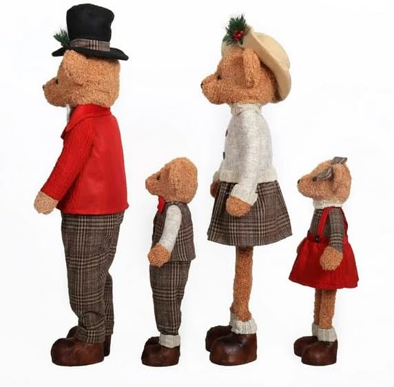 Plush Bear Family  Set of 4   Adjustable Holiday Bears in Festive Outfits  Indoor Decoration