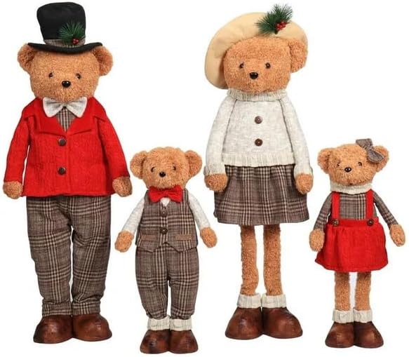 Plush Bear Family  Set of 4   Adjustable Holiday Bears in Festive Outfits  Indoor Decoration