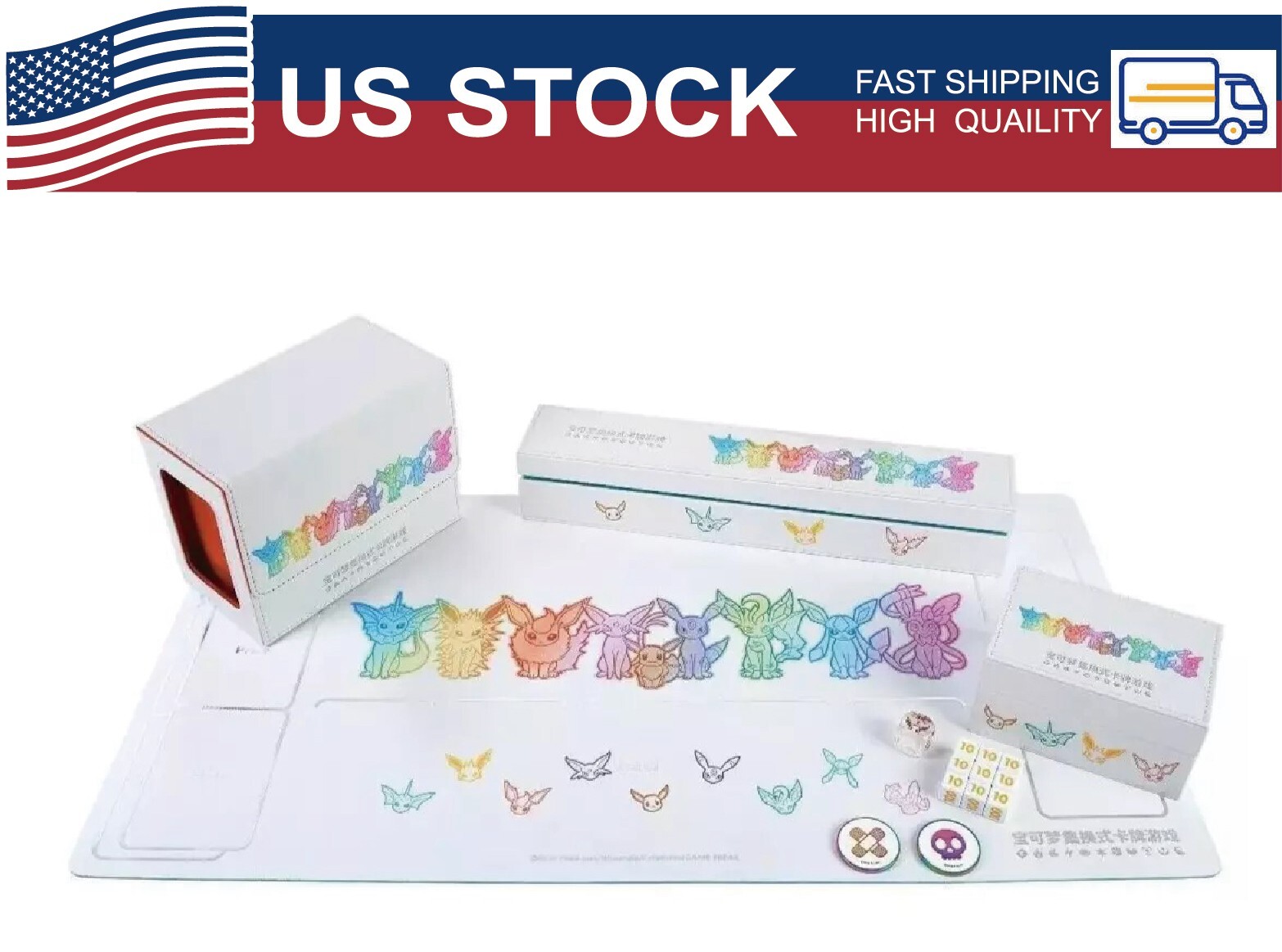 Pokemon S Chinese EEVEE Playmat Card deck box Storage box DIce Damage Counters