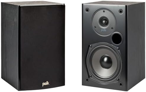Polk Audio T15 Home Theater and Stereo Bookshelf Speakers   Deep Bass Response  Dolby and DTS Surround  Wall Mountable  Pair  Black