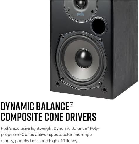 Polk Audio T15 Home Theater and Stereo Bookshelf Speakers   Deep Bass Response  Dolby and DTS Surround  Wall Mountable  Pair  Black