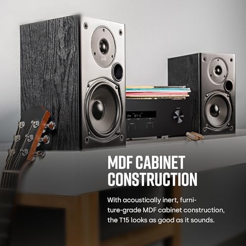 Polk Audio T15 Home Theater and Stereo Bookshelf Speakers   Deep Bass Response  Dolby and DTS Surround  Wall Mountable  Pair  Black