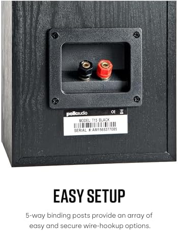 Polk Audio T15 Home Theater and Stereo Bookshelf Speakers   Deep Bass Response  Dolby and DTS Surround  Wall Mountable  Pair  Black