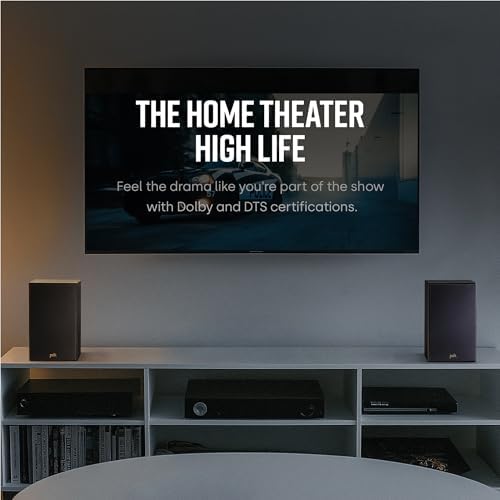 Polk Audio T15 Home Theater and Stereo Bookshelf Speakers   Deep Bass Response  Dolby and DTS Surround  Wall Mountable  Pair  Black