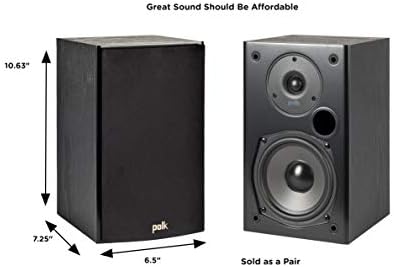 Polk Audio T15 Home Theater and Stereo Bookshelf Speakers   Deep Bass Response  Dolby and DTS Surround  Wall Mountable  Pair  Black