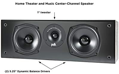 Polk Audio T15 Home Theater and Stereo Bookshelf Speakers   Deep Bass Response  Dolby and DTS Surround  Wall Mountable  Pair  Black