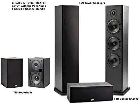 Polk Audio T15 Home Theater and Stereo Bookshelf Speakers   Deep Bass Response  Dolby and DTS Surround  Wall Mountable  Pair  Black