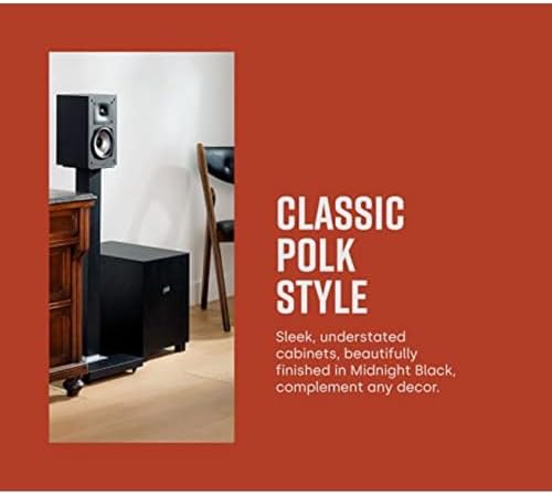Polk Monitor XT20 Pair of Bookshelf or Surround Sound Speakers   Hi Res Audio Certified  Dolby Atmos & DTS X Compatible  1 Terylene Tweeter & 6 5 Dynamically Balanced Woofer  Pair  Midnight Black