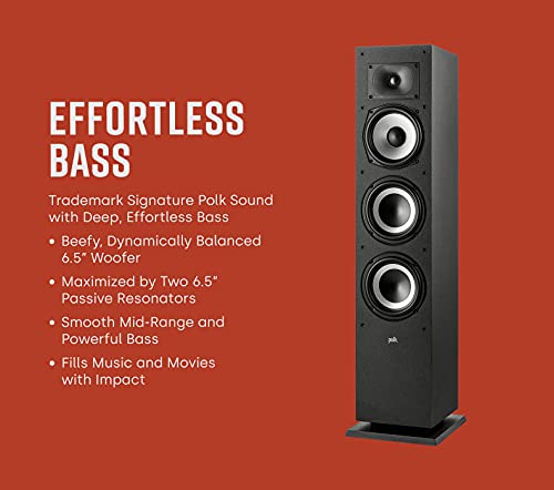 Polk Monitor XT60 Tower Speaker   Hi Res Audio Certified  Dolby Atmos  DTS X & Auro 3D Compatible  1 Tweeter  6 5 Dynamically Balanced Woofer   2  6 5 Passive Radiators  Single  Midnight Black 