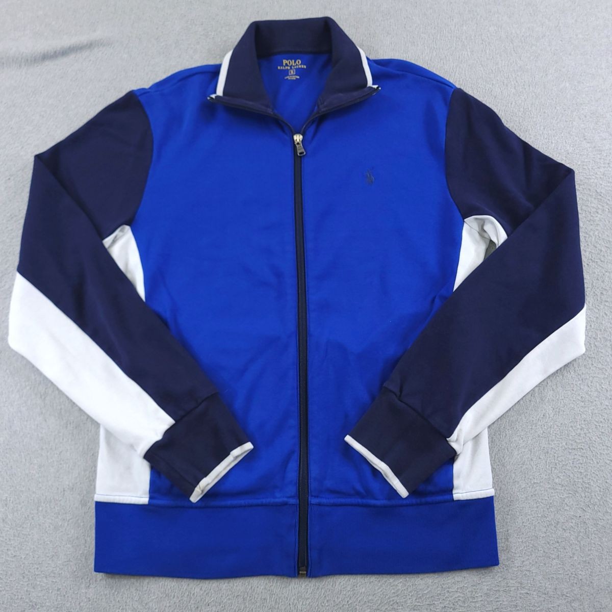 Polo Ralph Lauren Jacket Mens Small Blue White Colorblock Full Zip Track Sweater