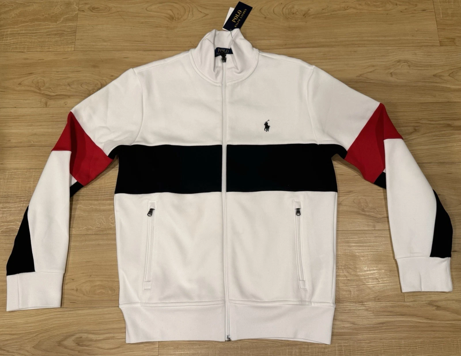 Polo Ralph Lauren Men s Double Knit Full Zip Colorblock Track Jacket White S