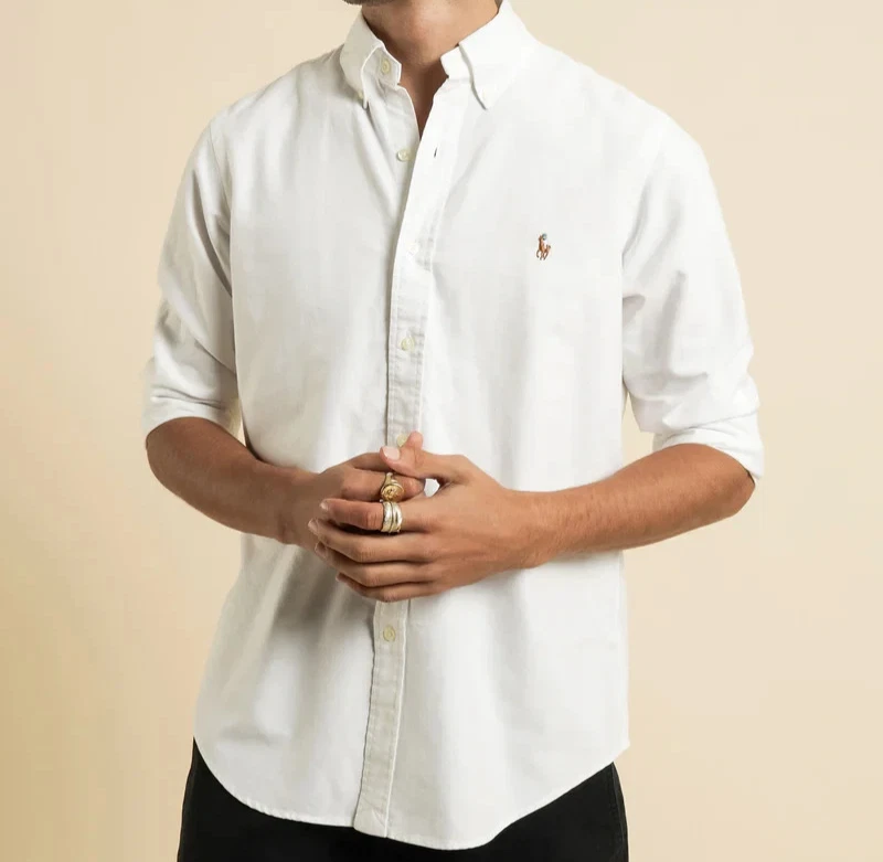 Talla L- Camisa deportiva Oxford Polo Ralph Lauren blanca nueva. Precio de venta: $125.00