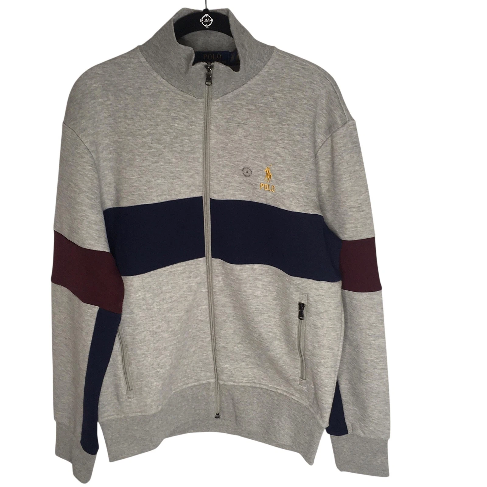 Chaqueta deportiva Polo Ralph Lauren para hombre, talla pequeña, gris, color block, cremallera completa, cuello alto