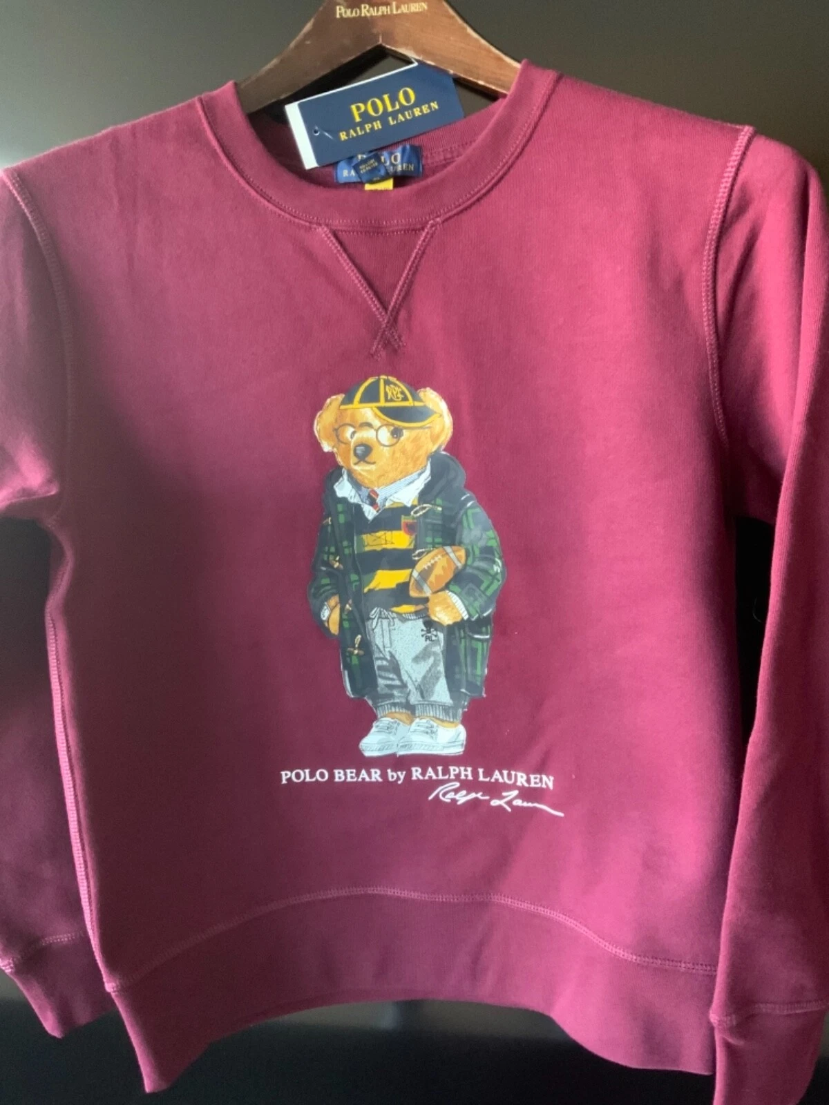 Polo Ralph Lauren football polo bear fleece sweatshirt Sz M  10 12  youth NWT