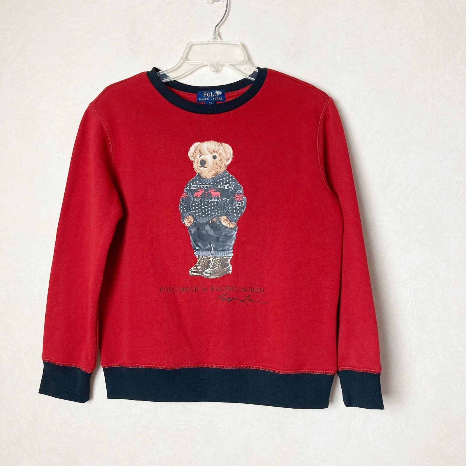 Polo by Ralph Lauren Red and Black Sweatshirt Bear Design Boy Size 10/12 New