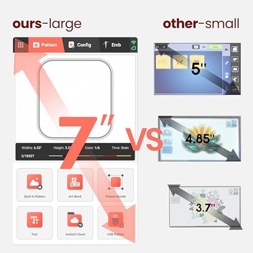 PooLin EOC06 Embroidery Machine 7 Touchscreen 7 9x11 Hoop Area Computerized Home Embroidery Machine for Beginners Gifts 200 Built in Designs USB & Wireless Software 4 Hoops Thread Bobbin Stabilizer