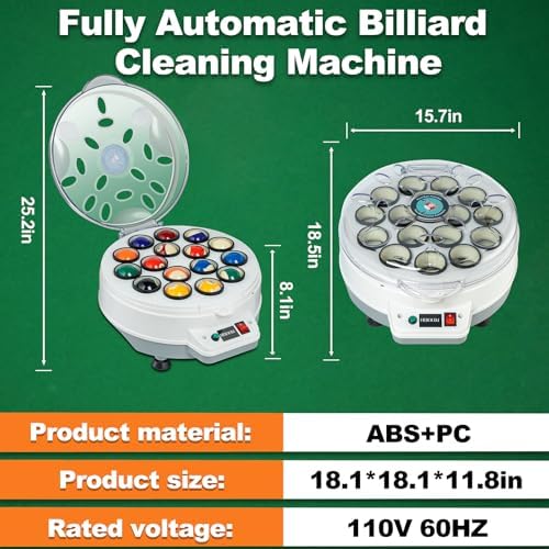 Pool Ball Cleaner Pool Ball Polishing Cleaning Machine Billiard Ball Cleaner Electronic Pool Balls Polishing for 16 Billiard and Snooker Balls 110V 180V